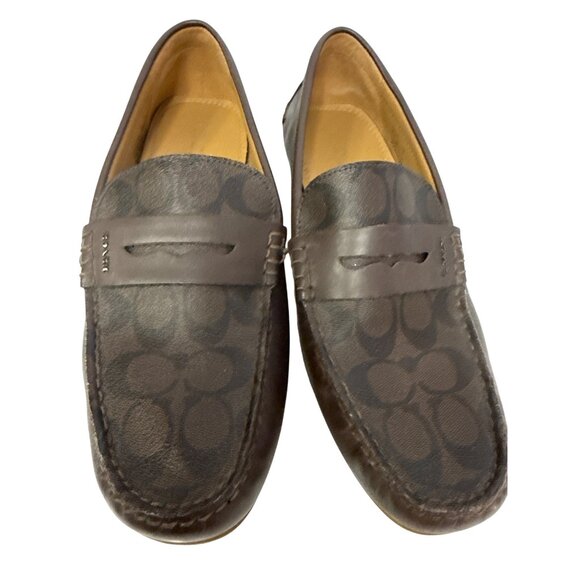 Coach Liam Men's Driver Loafers Brown Dark Saddle Jacquard Slip On Size 12 12D - Picture 3 of 12